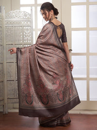 Saree mall Brown & Sea Green Ethnic Motifs Printed Silk Sarees