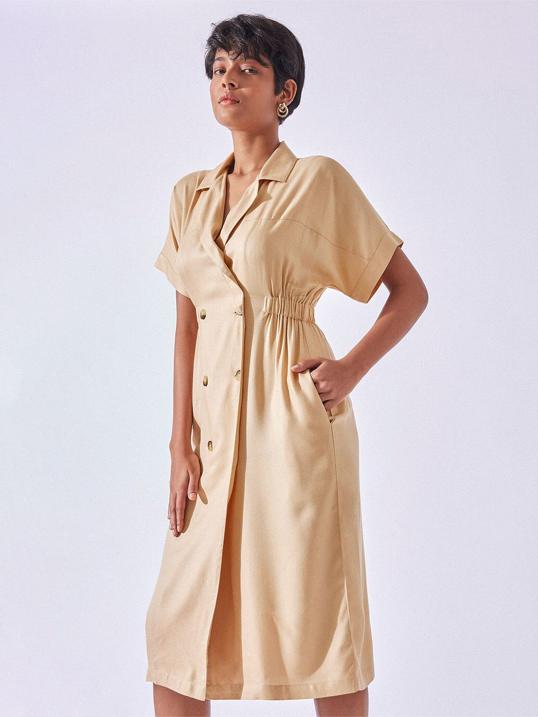 The Label Life Lapel Collar Knee Length A-Line Dress