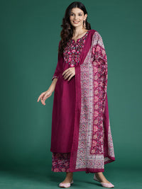Indo Era Floral Embroidered  Thread Work Kurta With Palazzos & Dupatta