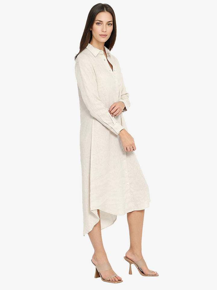 RAREISM Shirt Collar Linen A-Line Midi Dress