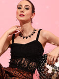 STREET 9 Black Shoulder Strap Lace Bralette Crop Top