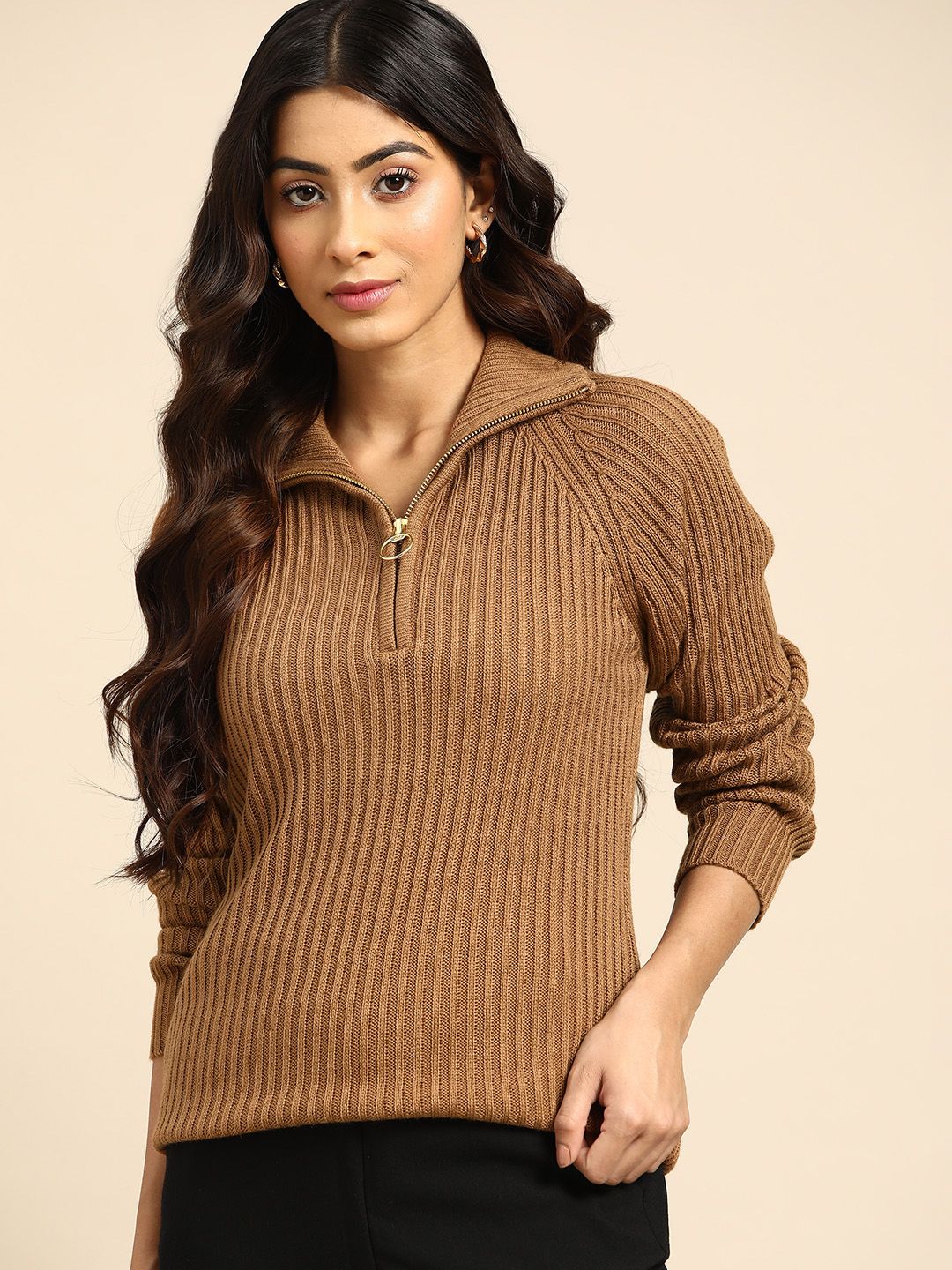 all about you Women Brown Cable Knit Pullover