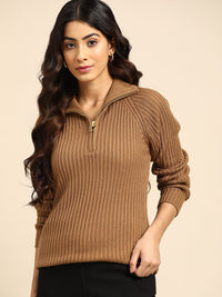 Semua Mengenai Anda Wanita Kabel Brown Knit Pullover