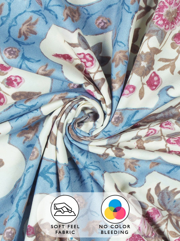 Story@home Cream-Coloured & Pink Floral Microfiber 180 TC Queen Bedsheet & 2 Pillow Covers