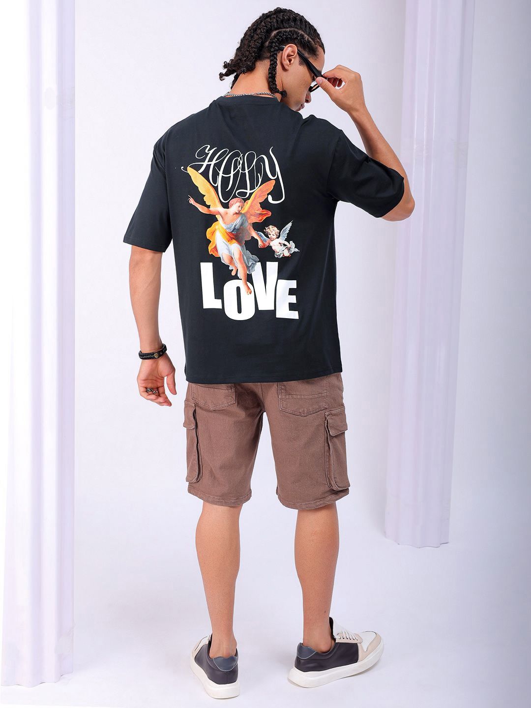 The Indian Garage Co Men Back Printed Boxy Oversized Round Neck Pure Cotton T-shirt