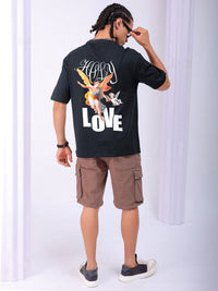 The Indian Garage Co Men Back Printed Boxy Oversized Round Neck Pure Cotton T-shirt