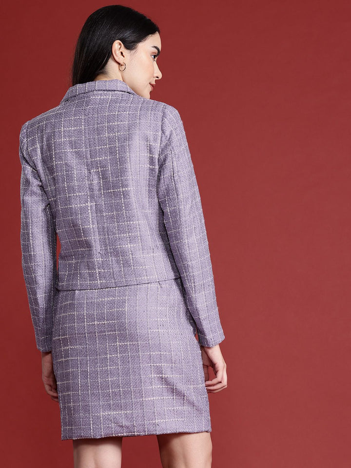 all about you Women Checked Blazer With Skirt Co-Ords Set