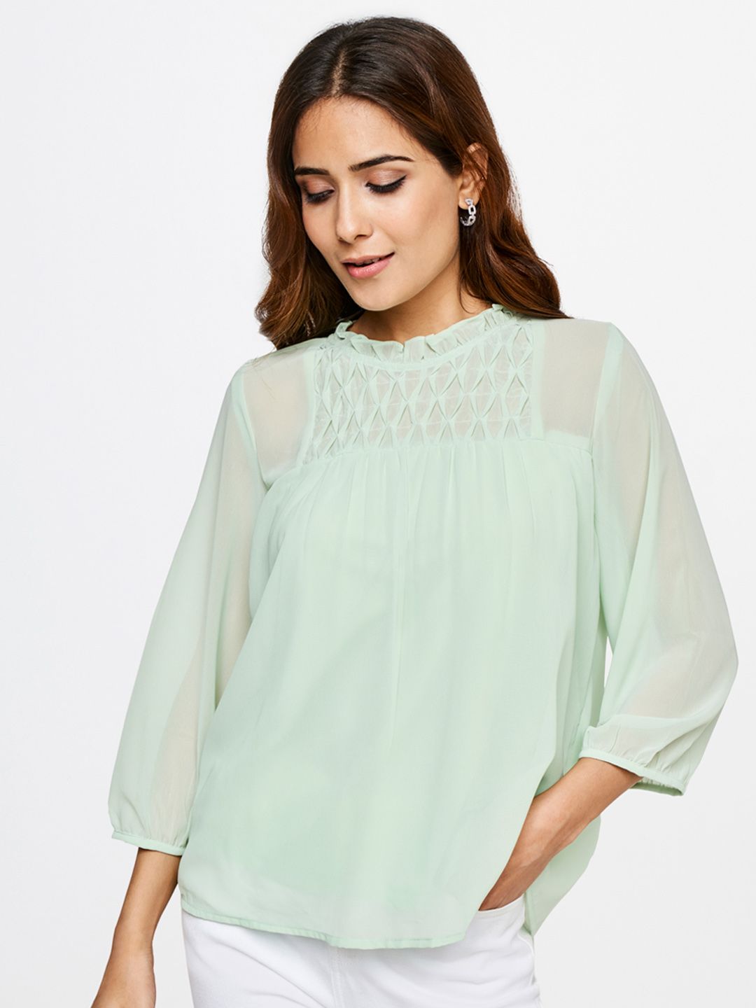 AND High Neck Puff Sleeves Empire Top
