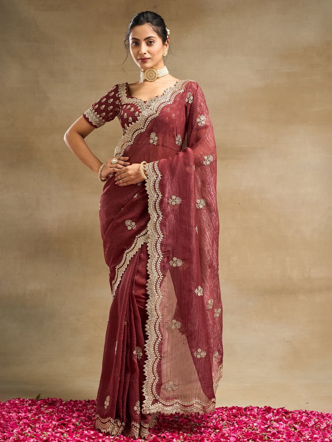 kasee Floral Embroidered Pure Silk Saree