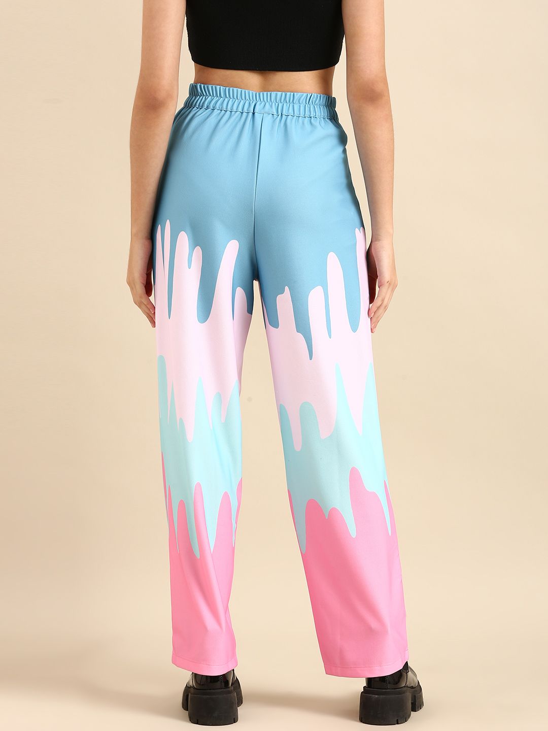 Athena Women Blue Colourblocked Printed Trousers