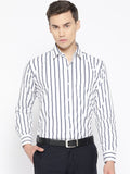 Hancock Men White & Navy Blue Slim Fit Formal Shirt