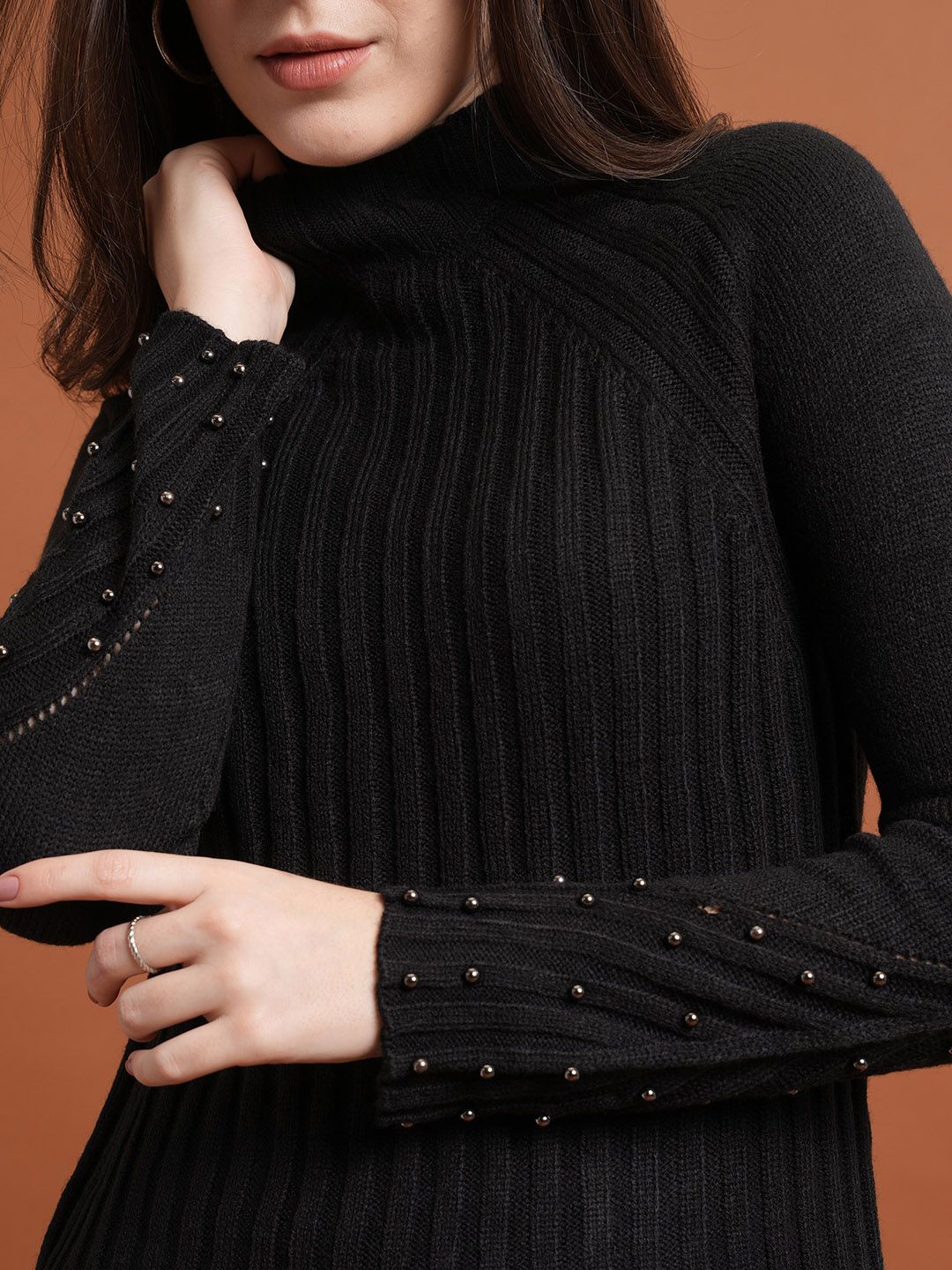 Tokyo Talkies Mock Collar Drop Shoulder Sleeves Oversized Acrylic Sweatshirt