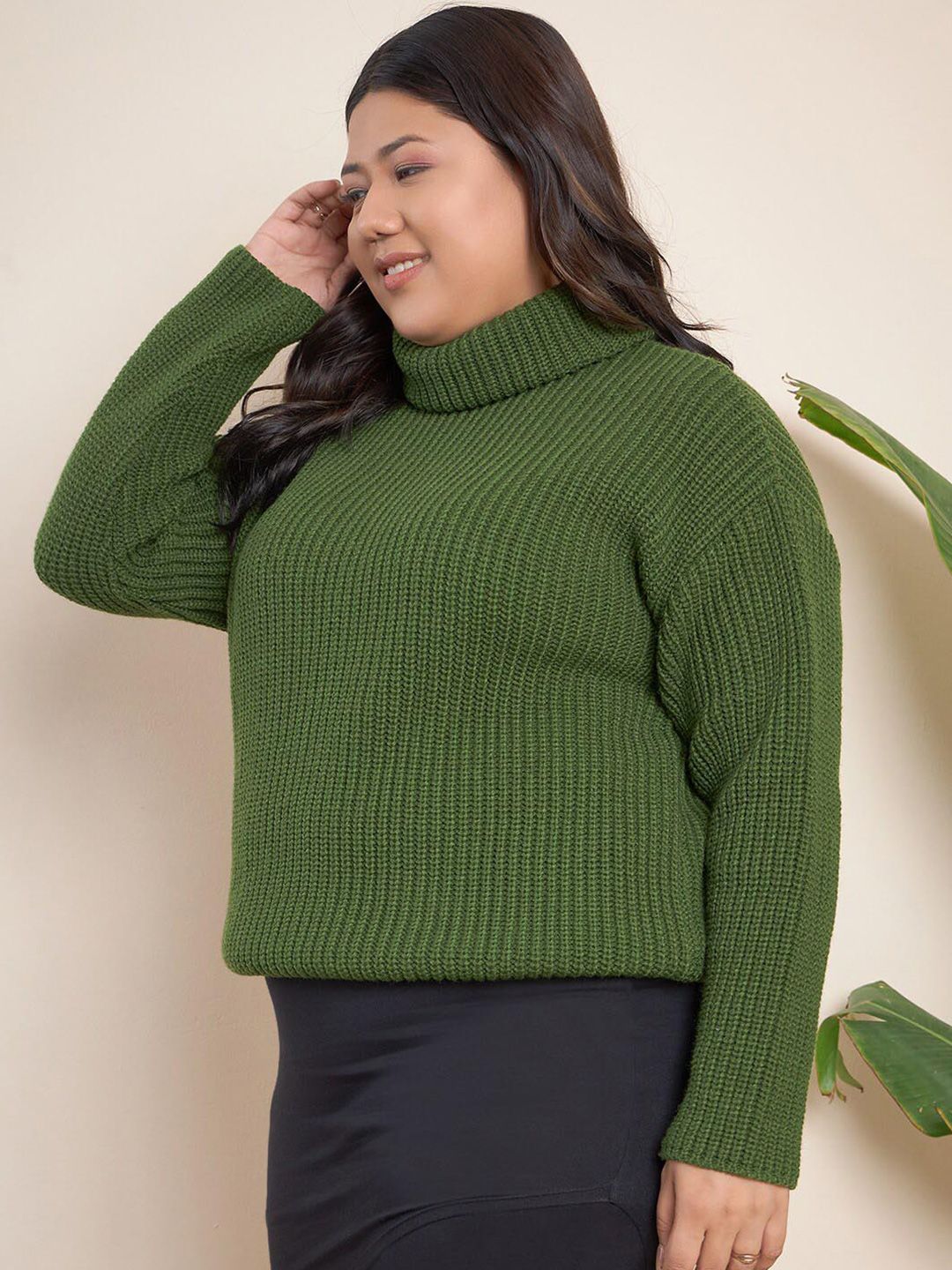 CURVY STREET Plus Size Ribbed Turtle Neck Pullover