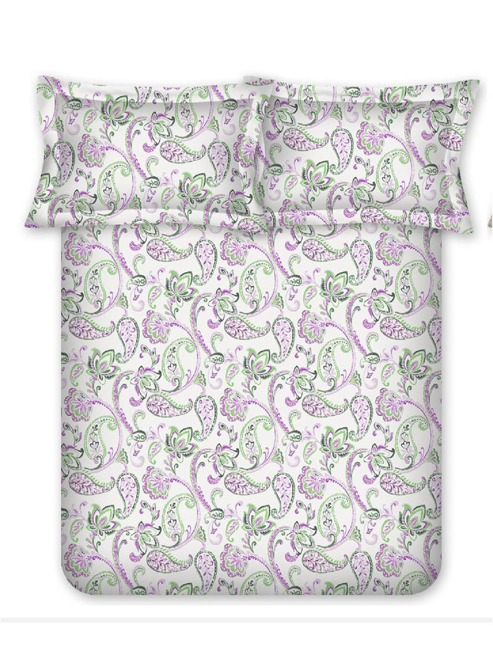 BOMBAY DYEING Purple Floral Cotton 140 TC Double Queen Bedsheet Set-2.28 m X 2.54 m