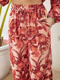 SASSAFRAS Rust Floral Printed Blouse & Palazzo Co-Ord Set