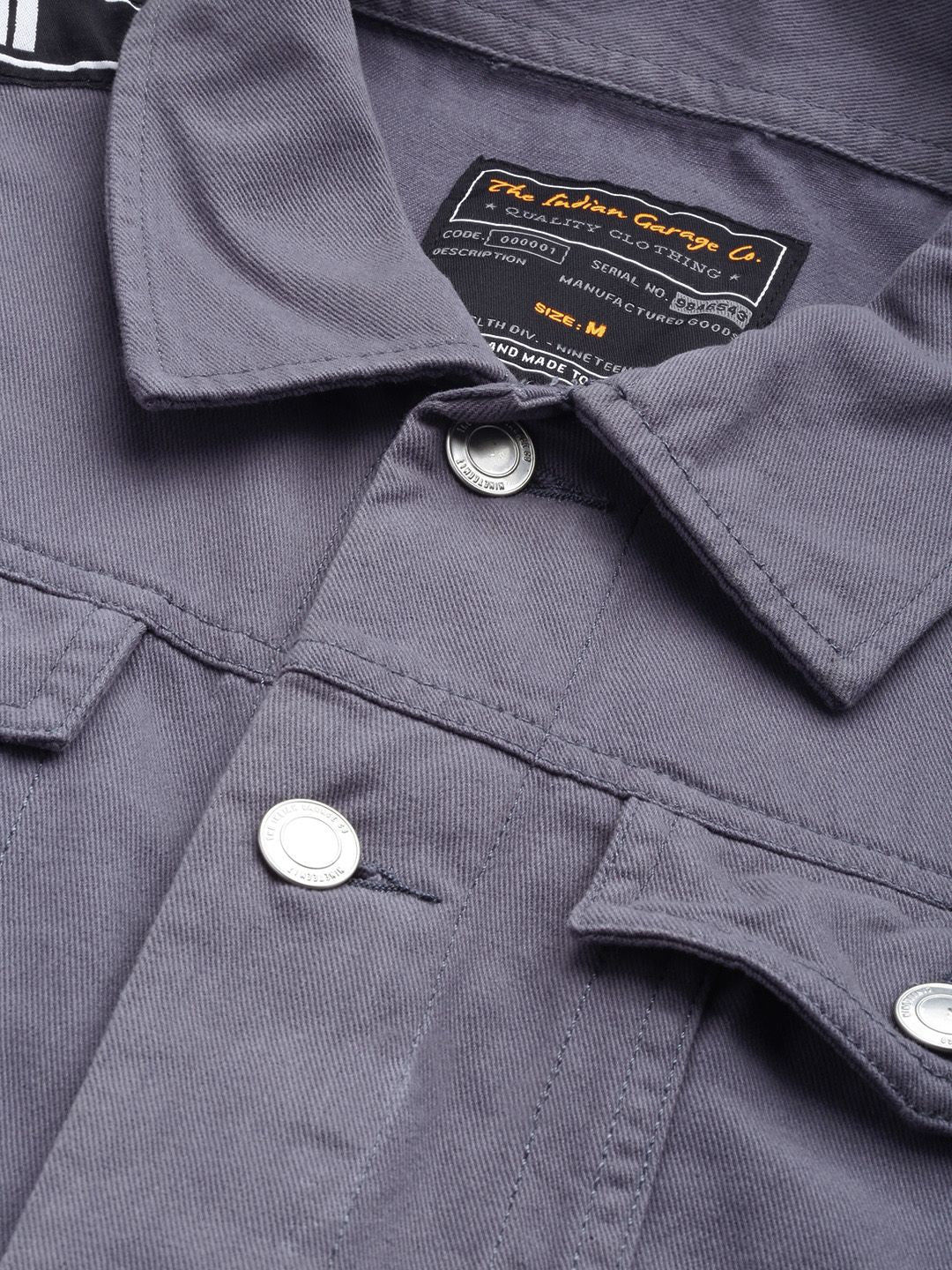 The Indian Garage Co Men Slim Fit Denim Trucker Jacket with Double Flap Pockets