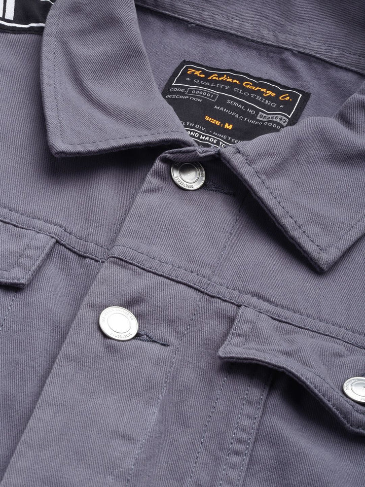The Indian Garage Co Men Slim Fit Denim Trucker Jacket with Double Flap Pockets
