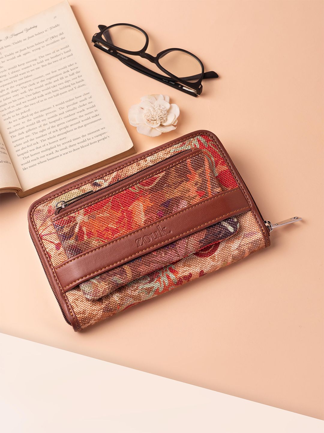 ZOUK Women Flolov Classic Abstract Printed Fabric Zip Around Wallet