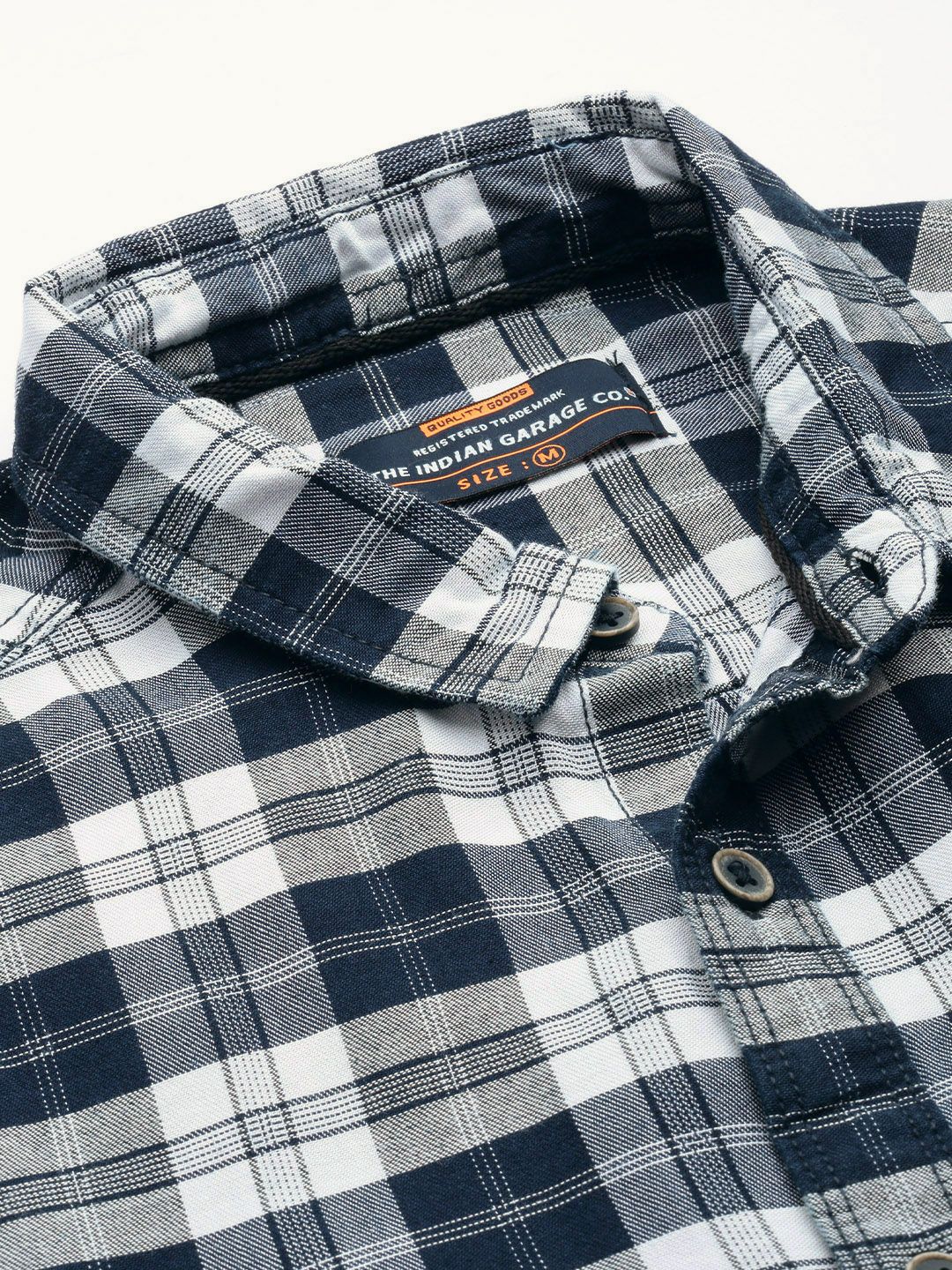 The Indian Garage Co Men Navy Blue & Off-White Checked Cotton Casual Shirt