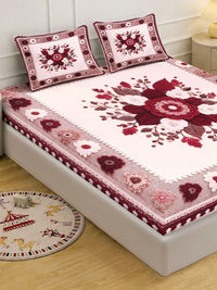 KLOTTHE Maroon & Pink Floral 400 TC Cadar King dengan 2 Sarung Bantal