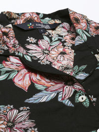 SANSKRUTIHOMES Women Black Pure Cotton Floral Print Pyjama Set