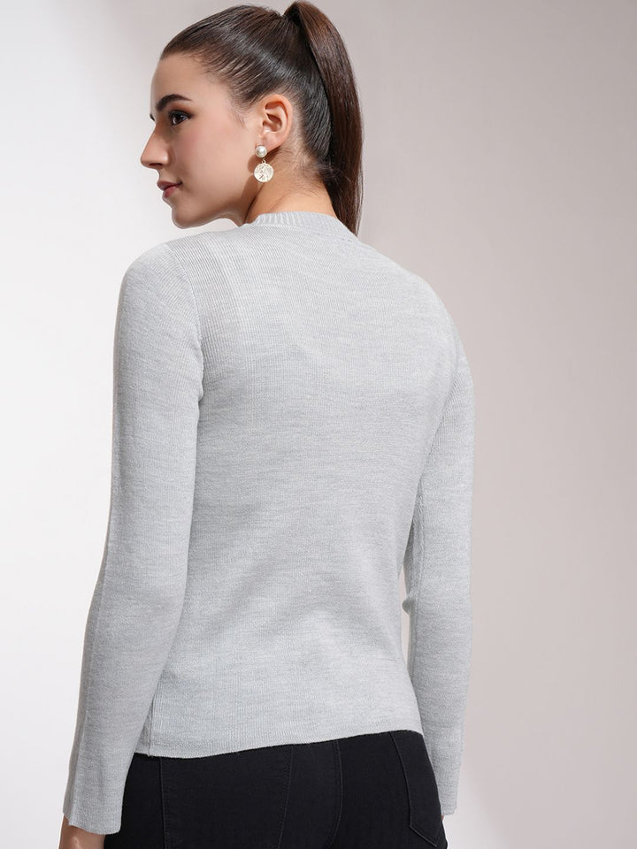 Tokyo Talkies Women Grey Acrylic Pullover