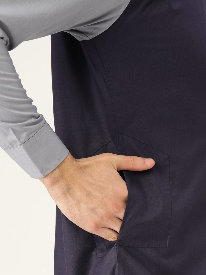 SOJANYA Lelaki Navy Blue Solid Kurta Lurus