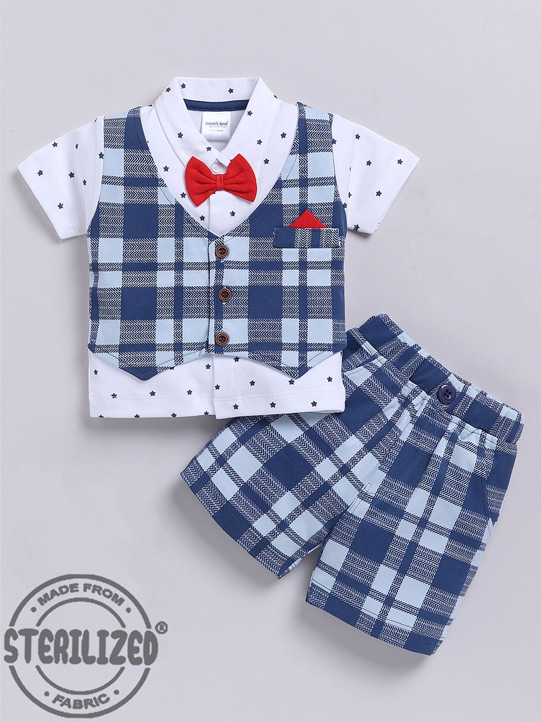 Moms Love Infant Boys Checked Pure Cotton Clothing Set