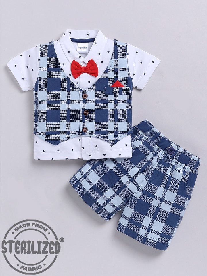 Moms Love Infant Boys Checked Pure Cotton Clothing Set