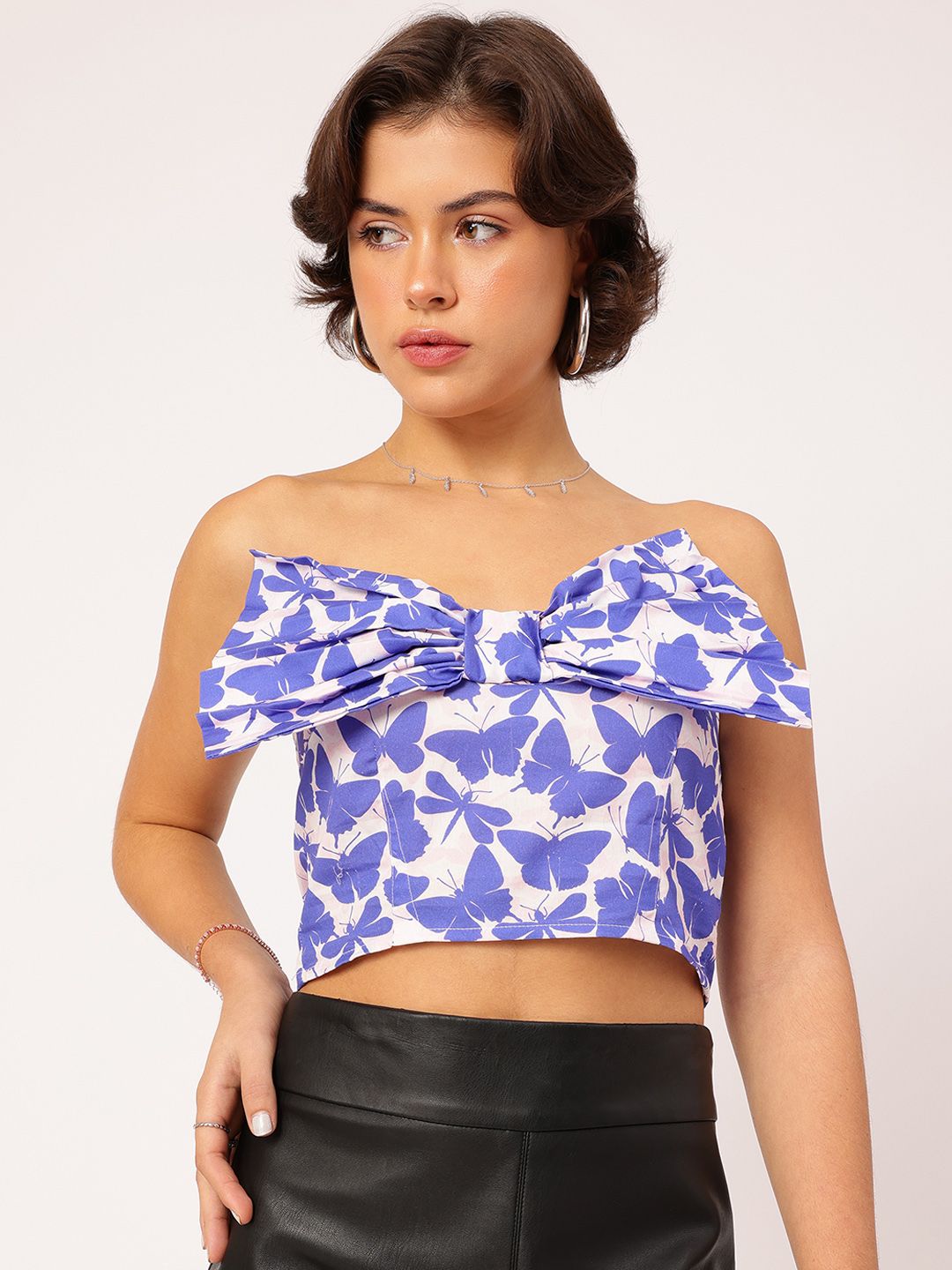 DressBerry Butterfly Babe Bow-Front Smocked Tube Crop Top