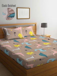 Myntra Elegant Homes Kartun Coklat Dicetak Dilengkapi Cadar Katil King 300 TC Dengan 2 Sarung Bantal