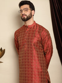 Anouk Geometric Printed Mandarin Collar Jacquard Straight Kurta
