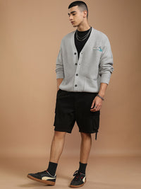 HIGHLANDER Men Embroidered Ribbed Cardigan with Embellished Detail