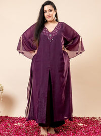 Set Kaftan & Seluar Co-Ords Sulam Mamicha Mehfil V-Neck