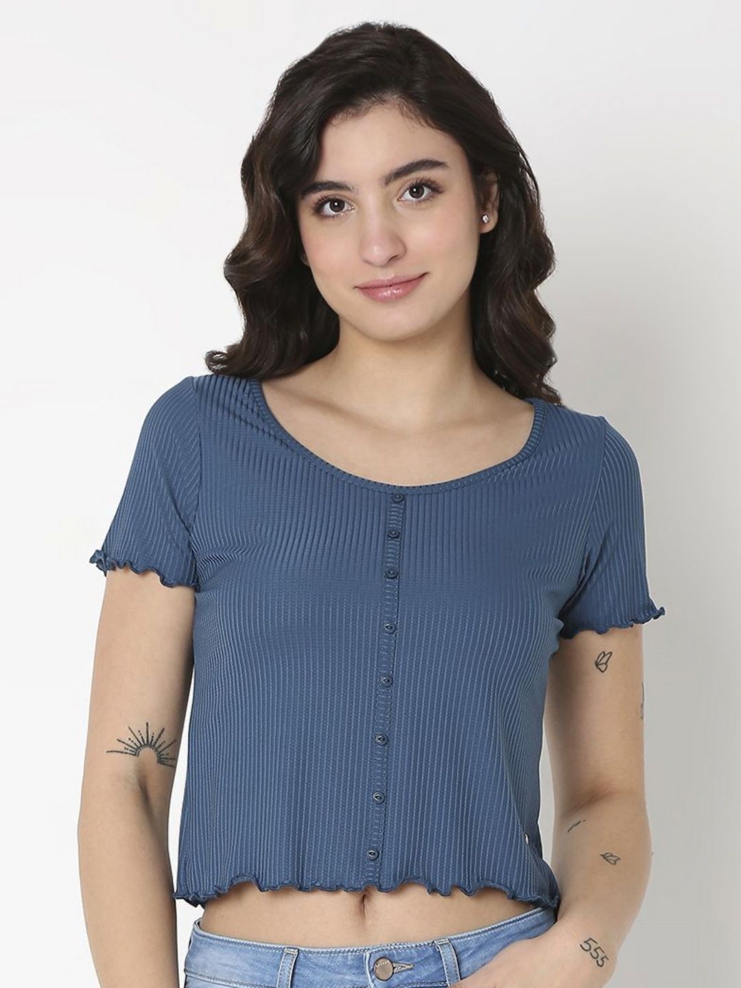 SPYKAR Women Henley Neck Pockets Slim Fit T-shirt