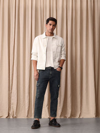 Mr Bowerbird Men Tapered Fit Mid-Rise Light Fade Cropped Stretchable Cargo Styles Jeans