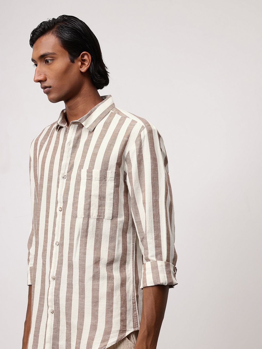 ether Men Classic Cotton Linen Striped Shirt