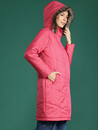 DressBerry Solid Faux Fur Trim Longline Parka Jacket