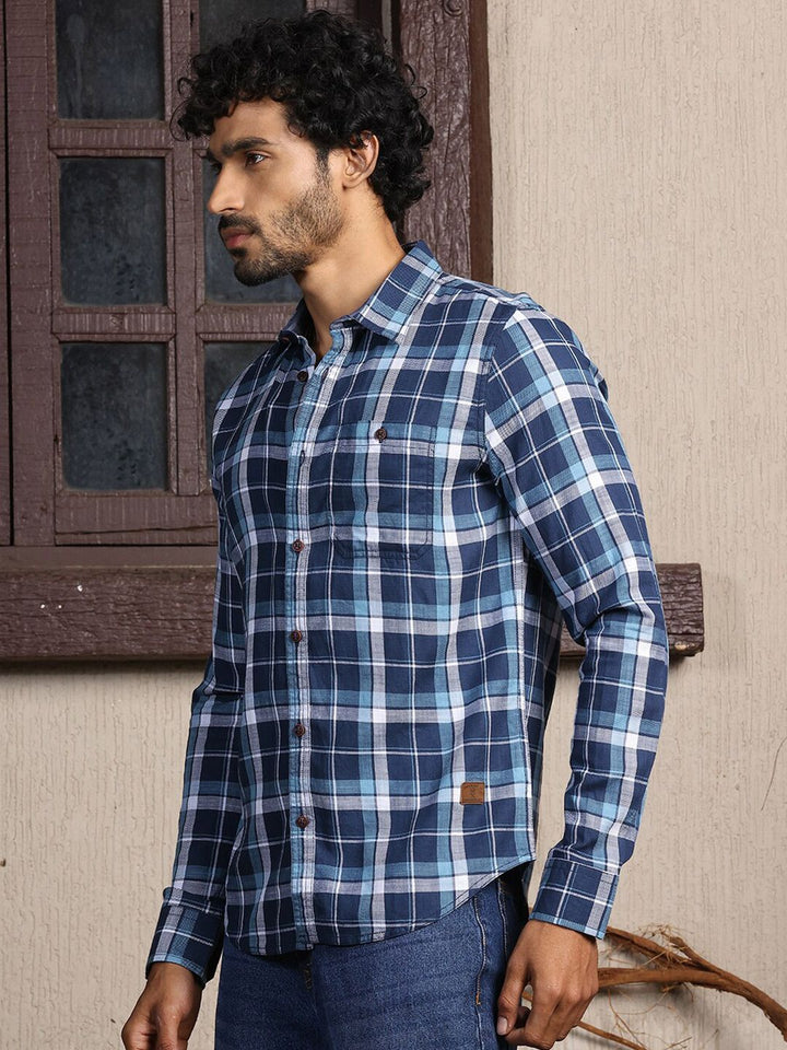 Thomas Scott Premium Slim Fit Tartan Checks Opaque Cotton Casual Shirt