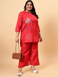 Bani Embroidered Round-Neck Tunic With Flared Trousers Co-Ords