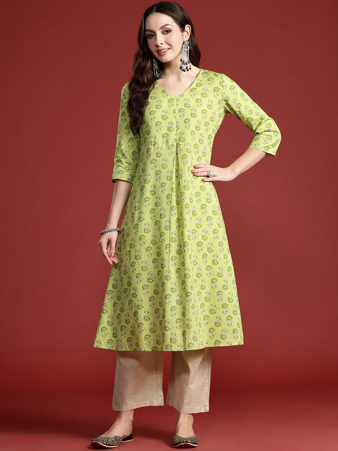 Indo Era Women Floral Printed Pure Cotton Kurta