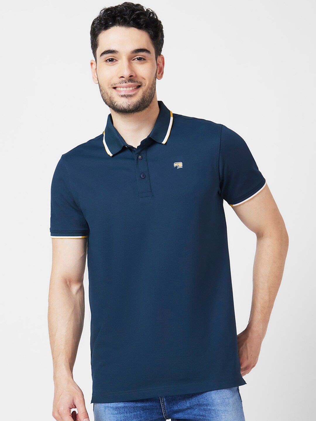 SPYKAR Polo Collar Slim Fit Indigo Cotton Casual T-Shirt