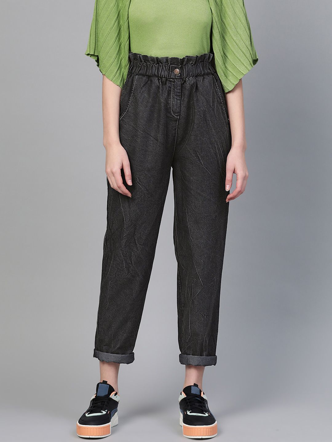 SASSAFRAS Women Black Regular Fit High-Rise Clean Look Jeans