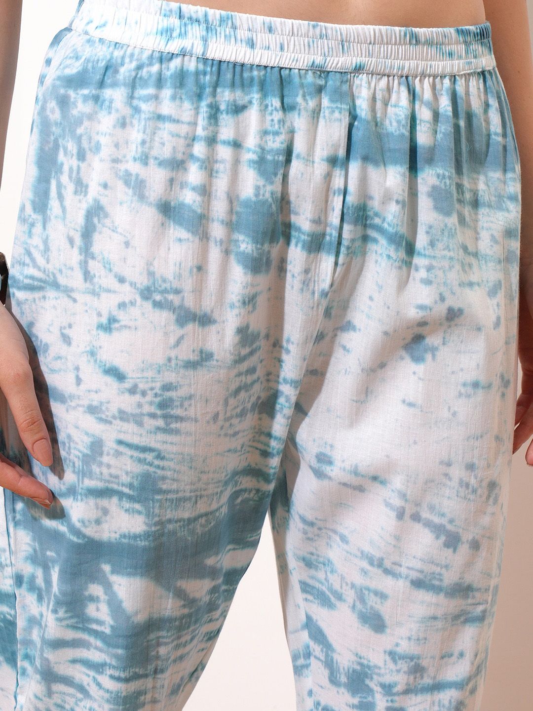 Vishudh Blue Printed Thread Work Pure Cotton Straight Kurta With Trousers & Dupatta
