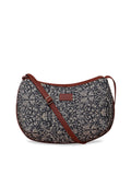 ZOUK Navy Blue & Beige Floral Printed Sling Bag