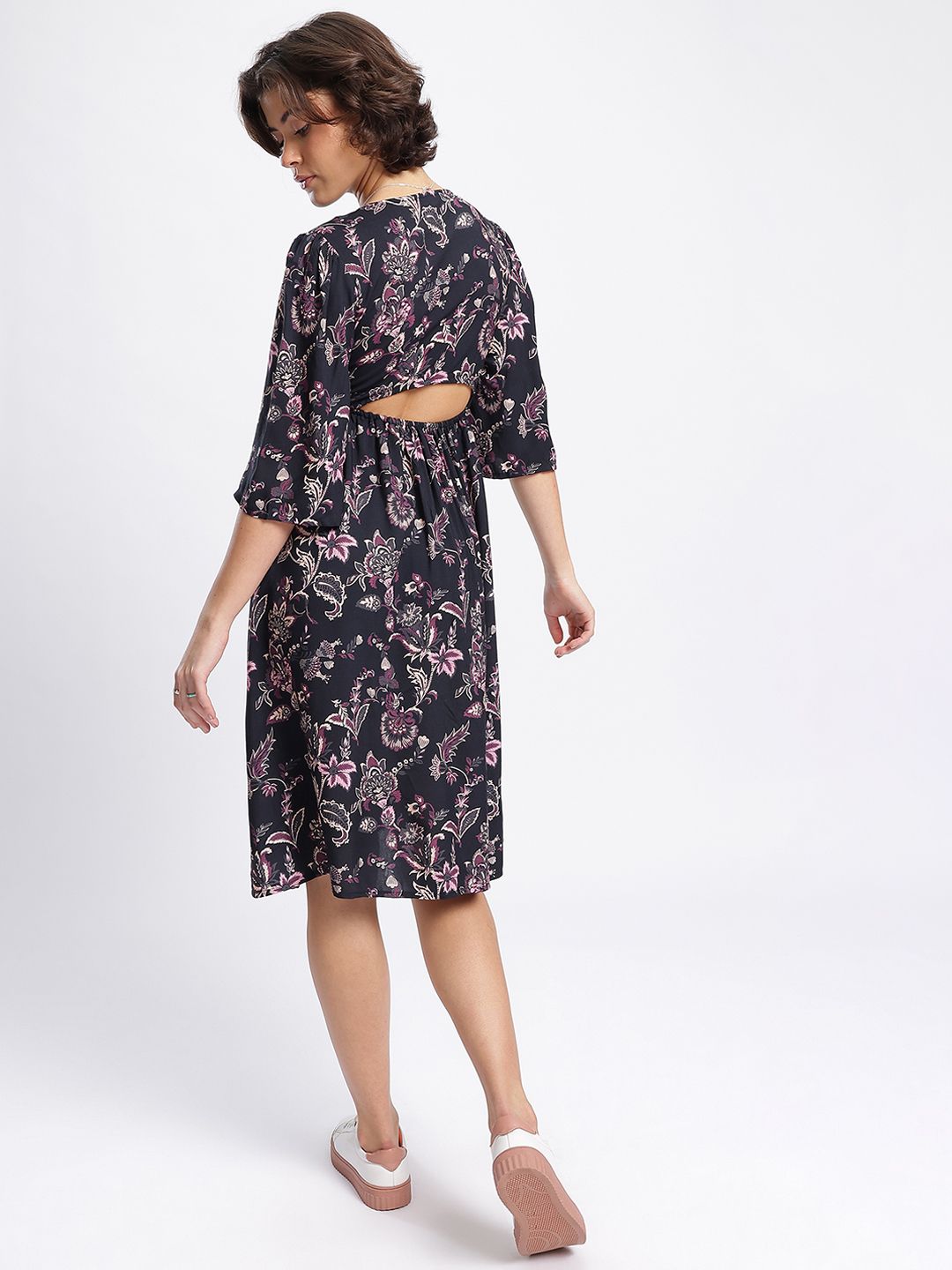 DressBerry Blossom Brigade Floral Cut-Out Midi A-Line Dress