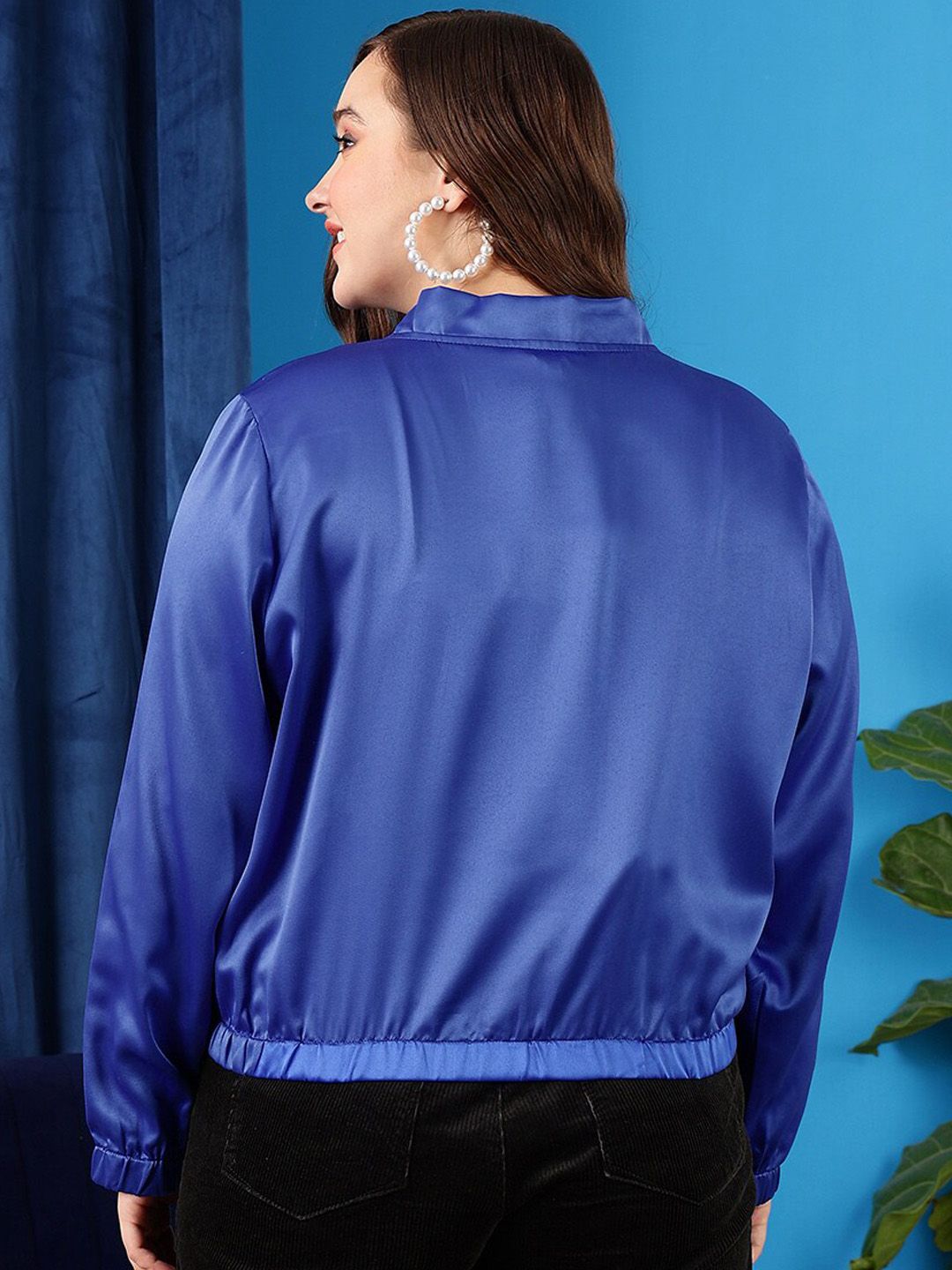 CURVY STREET Plus Size Mock Collar Bomber Jacket