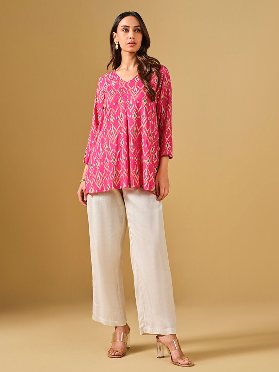 Global Desi Ethnic Motifs Printed A-Line Top