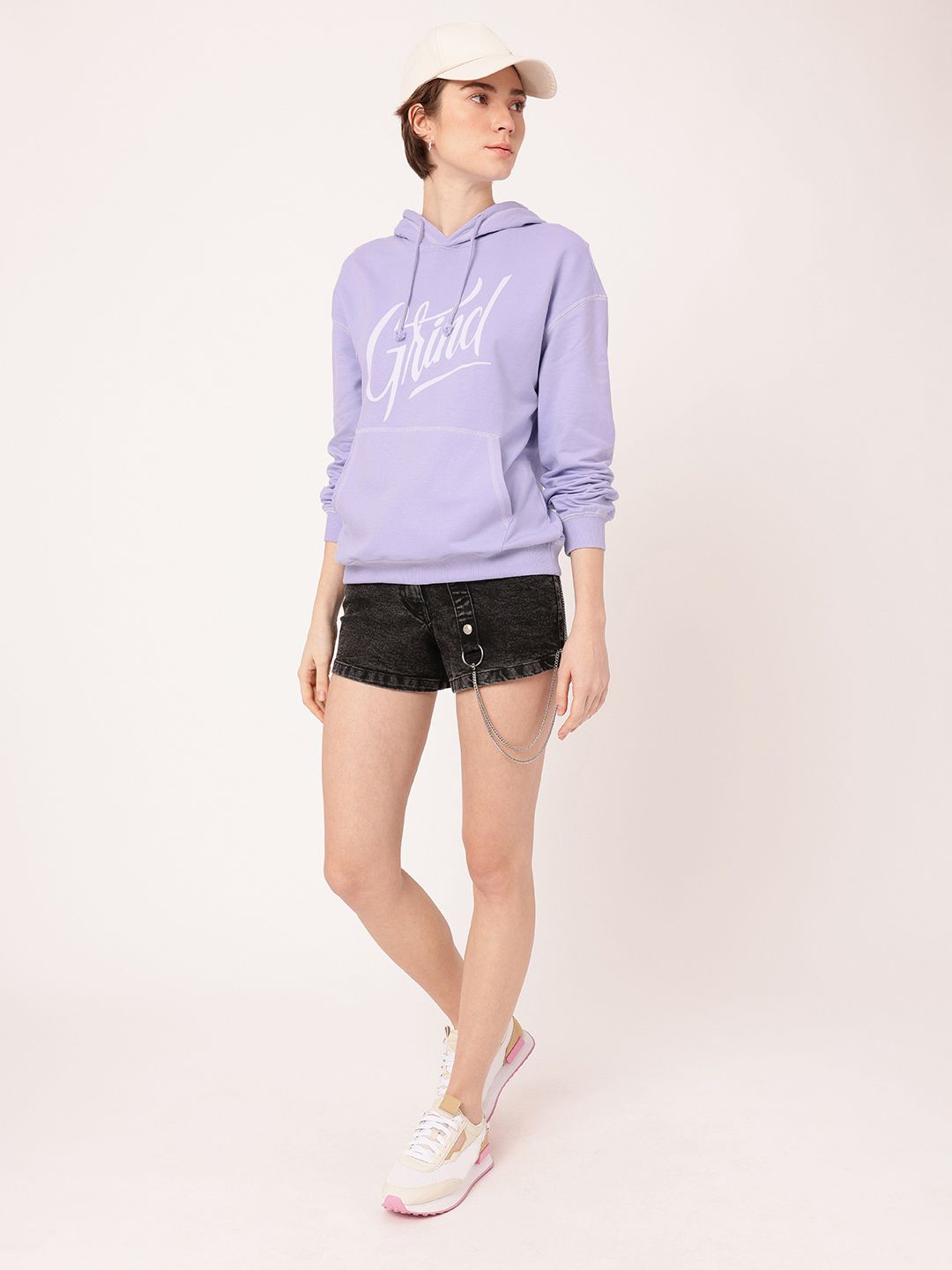 DressBerry Printed Hooded Cotton Terry Relaxed Fit Sweatshirt