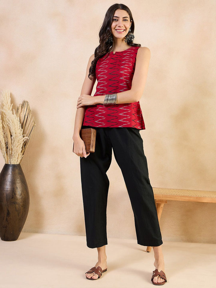 Anouk Geometric Print Cotton Styled Back Top